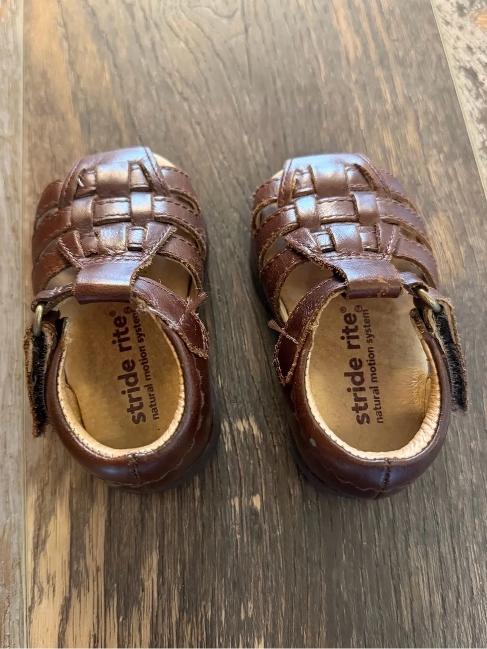 Stride Rite Brown Leather Woven Baby Walker Sandals